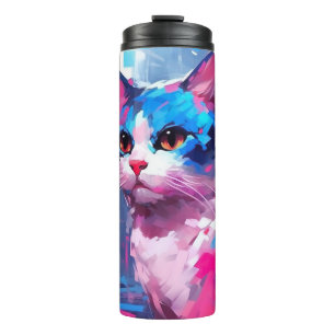 Garrafa Térmica Presente de arte de gato colorido para mãe de gato