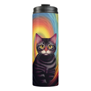 Garrafa Térmica Presente de arte de gato colorido para mãe de gato