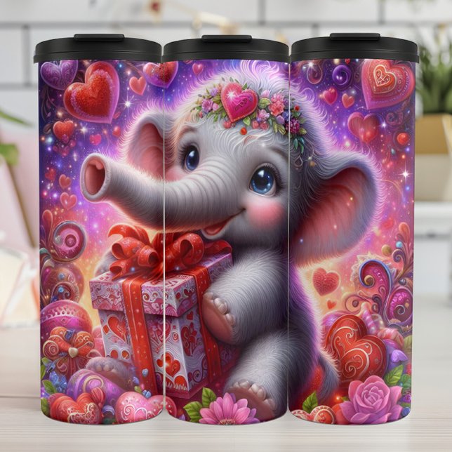 Garrafa Térmica Presente de Coração de Elefante Bebê (Criador carregado)