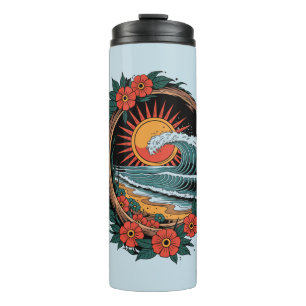 Garrafa Térmica Presente de Férias do Pôr do Sol Floral Beach Love