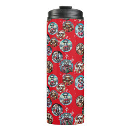 Garrafa Térmica Presente de Papais noeis de neve e cães ilustrados