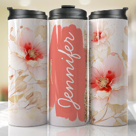 Garrafa Térmica Presente Personalizada Floral de Pêssego de Adição