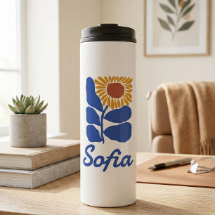 Garrafa Térmica Presente Personalizado com Nome Floral Retro Perso