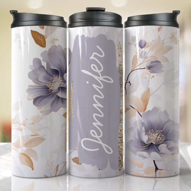 Garrafa Térmica Presente Personalizado de Adicionar Nome Floral Ro (Floral Personalized Tumbler)