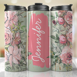 Garrafa Térmica Presente Personalizado de Adicionar Nome Floral Ve