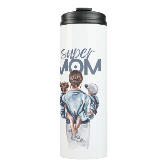 Garrafa Térmica Presente Personalizado de Super Mãe com Filho e Fi (Frente)