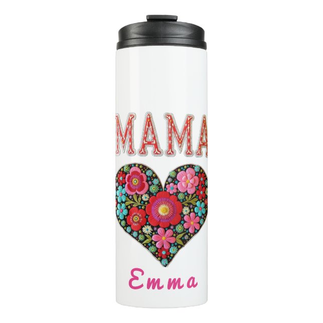Garrafa Térmica Presente Personalizado Floral Coração de Mamãe (Frente)
