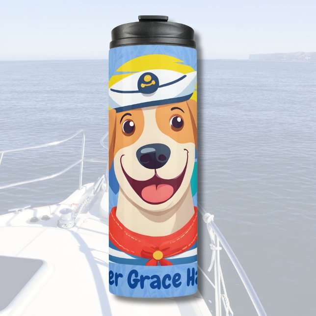 Garrafa Térmica Presentes náuticos de cães em cubata para marinhei (Nautical Cute Dog Gifts for Boat Owners Sailors)