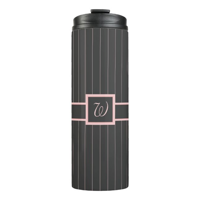 Garrafa Térmica Preto com Pinstripes Tumbler Rosa (Frente)