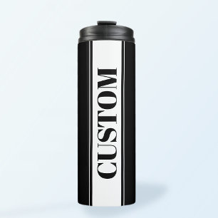 Garrafa Térmica Preto e Branco Faixa com Nome Personalizado
