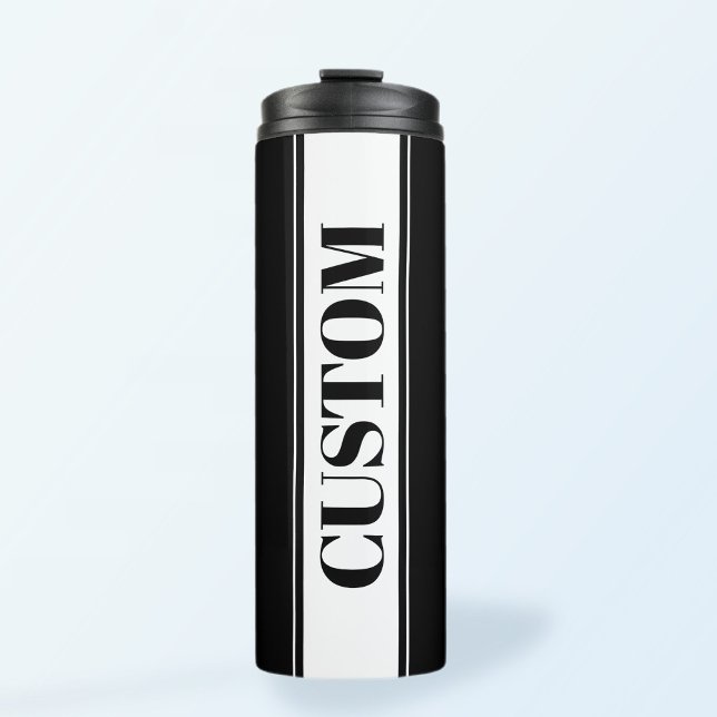 Garrafa Térmica Preto e Branco Faixa com Nome Personalizado (Criador carregado)
