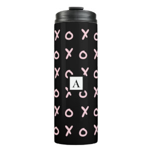 Garrafa Térmica Preto e Rosa Bebê X O XO XO's Fofo Moderno