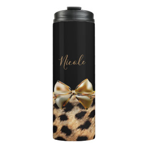 Garrafa Térmica Preto & impressão animal da chita Dourado do