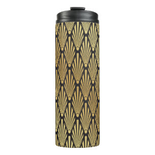 Garrafa Térmica Preto sem costura e dourado Art Deco Folm
