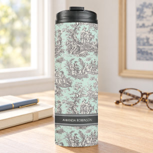 Garrafa Térmica Preto vintage menta toile de jouy impresso