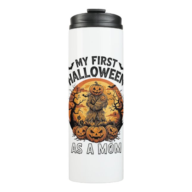 Garrafa Térmica Primeiro Halloween Como Mamãe Abóbora Espantalho B (Frente)