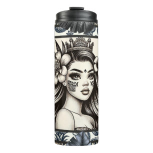 Garrafa Térmica Princesa Polinésia Floral Tribal Azul