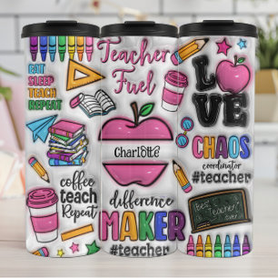 Garrafa Térmica Professor: Combustível, Amor, Inspiração, Repetir