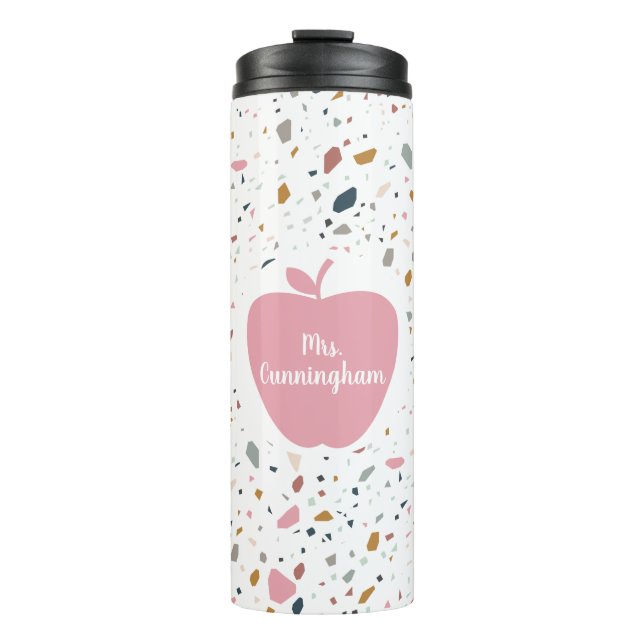 Garrafa Térmica Professor de Maçã Rosa com Padrão Terrazzo (Frente)