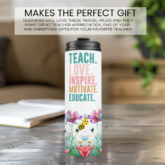 Garrafa Térmica Professora Inspiradora Citação de Flores Selvagens