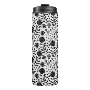 Garrafa Térmica Protea Floral Impressão Millefleur preto branco