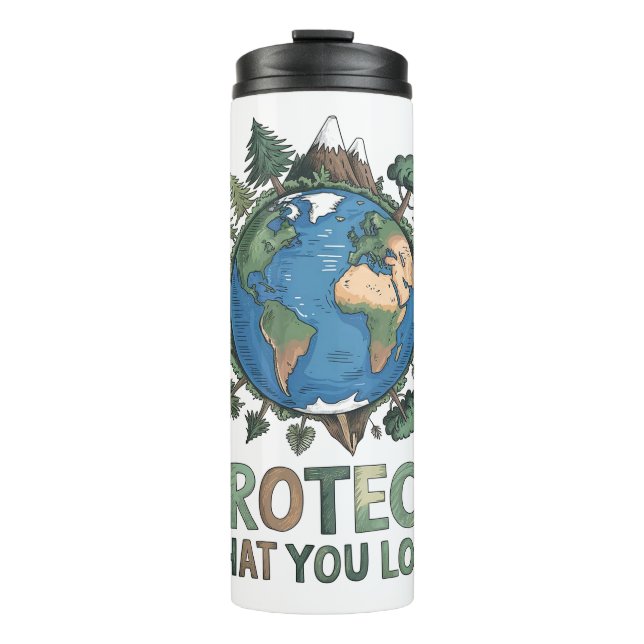 Garrafa Térmica Proteja o que você ama" Design da Terra ambiental (Frente)