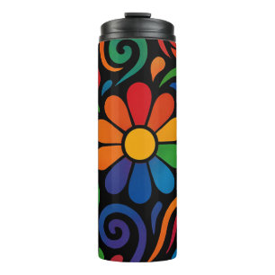 Garrafa Térmica Psicodélico Rainbow Padrão Floral