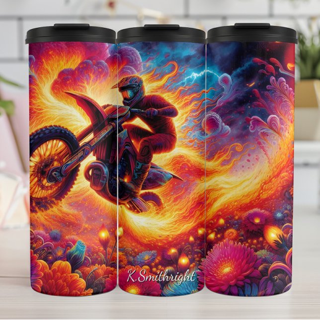 Garrafa Térmica Psychedelic Motocross Rider Art Print (Criador carregado)