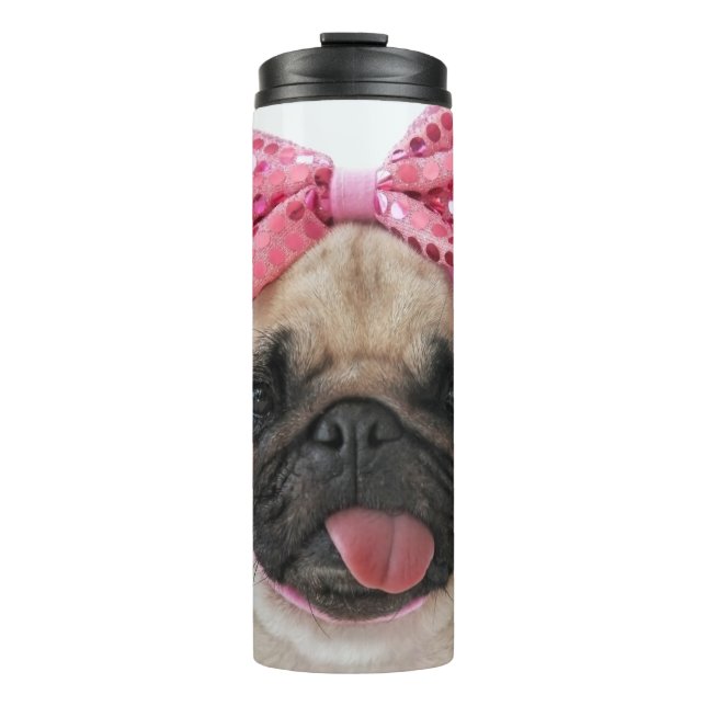 Garrafa Térmica Pug com Arco rosa (Frente)