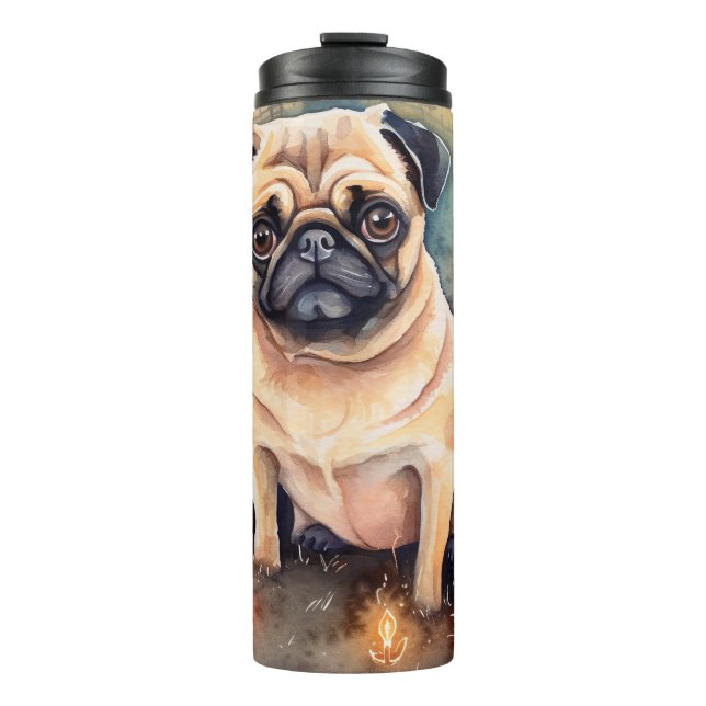 Garrafa Térmica Pug do Halloween com Abóboras Assustadoras (Frente)