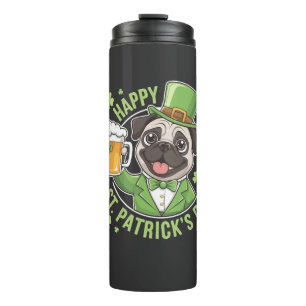 Garrafa Térmica Pug engraçado do dia de São Patrício com caneca de