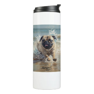 Garrafa Térmica Pug Feliz na Praia personalizável