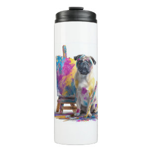 Garrafa Térmica Pug Pintor � Cão de Arte Abstrata