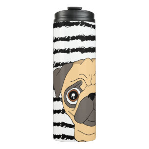 Garrafa Térmica Pug preto listrado branco
