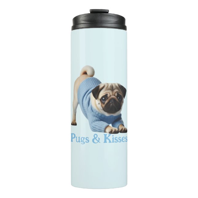 Garrafa Térmica Pugs & Kisses: Design Adorável de Pug-Themed (Frente)
