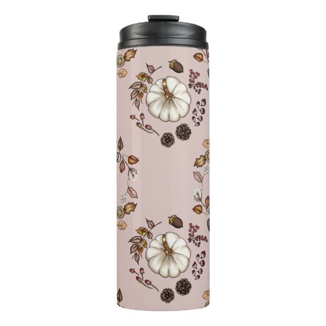 Garrafa Térmica Pumpkin branco com folhas de outono (Frente)