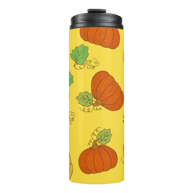 Garrafa Térmica Pumpkin Doodle: Mão Desenhada Sem Costura (Frente)