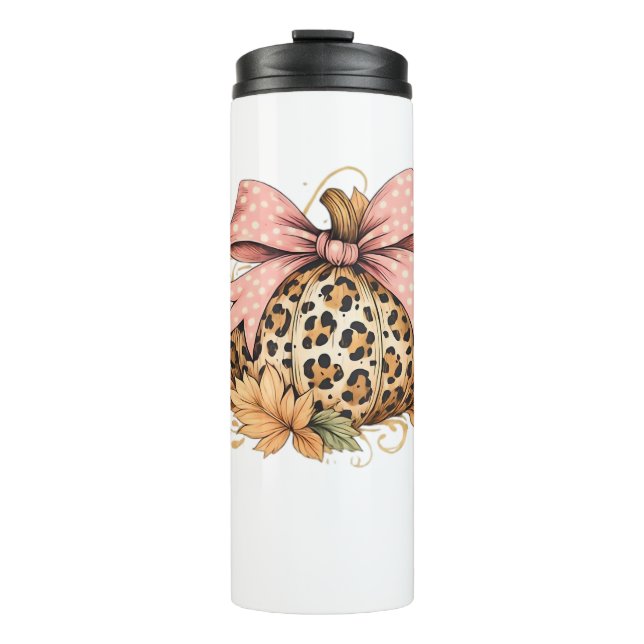 Garrafa Térmica Pumpkin Leopardo Coquette com Arco Rosa - Queda do (Frente)