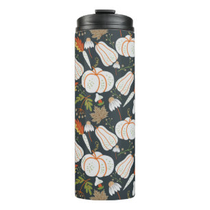 Garrafa Térmica Pumpkin seamless pattern floral black and white