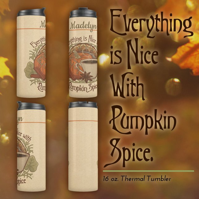 Garrafa Térmica Pumpkin Spice Coffee Vibe (Pumpkin Spice Coffee Thermal Tumbler–Vintage-Style Design–Customized with Your Name. )