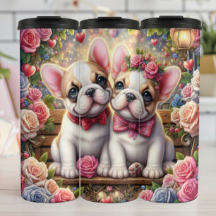 Garrafa Térmica Puppy Bulldog Francês Jardim de Rosas Wrap