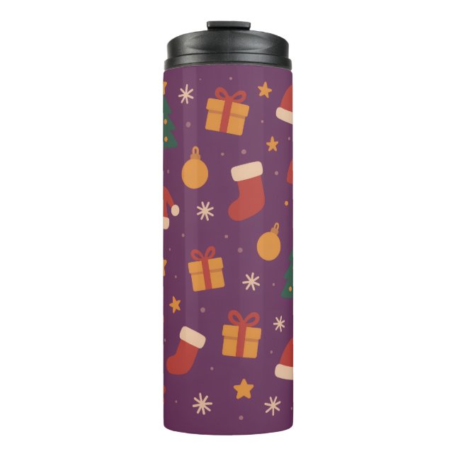 Garrafa Térmica Purple Christmas Pattern Aesthetic – Cute Holiday  (Frente)