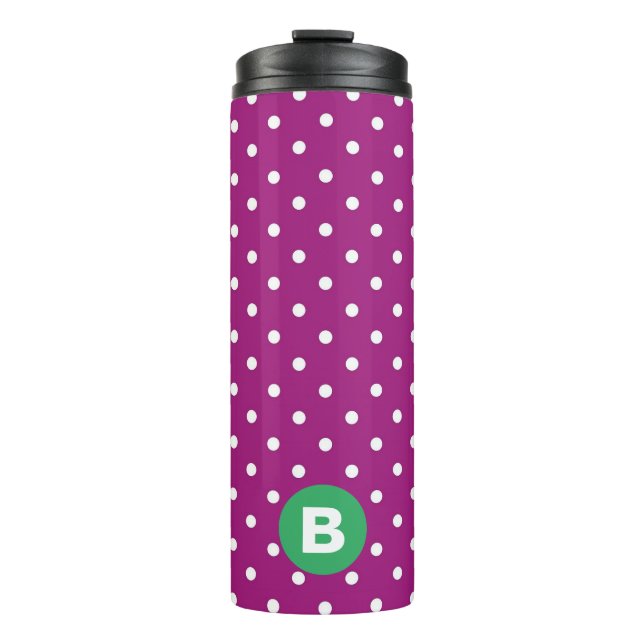 Garrafa Térmica Purple Polka Dot Pattern Green Monogram (Frente)