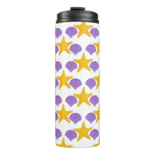 Garrafa Térmica Purple Seashells Yellow Starfish Marine Life
