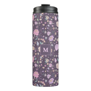 Garrafa Térmica Púrpura Rosa Dusta bege Whimsical Colorful Floral