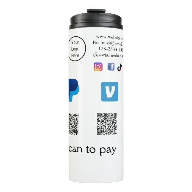 Garrafa Térmica Q R código PayPal varrimento venmo pagamento adici (Frente)