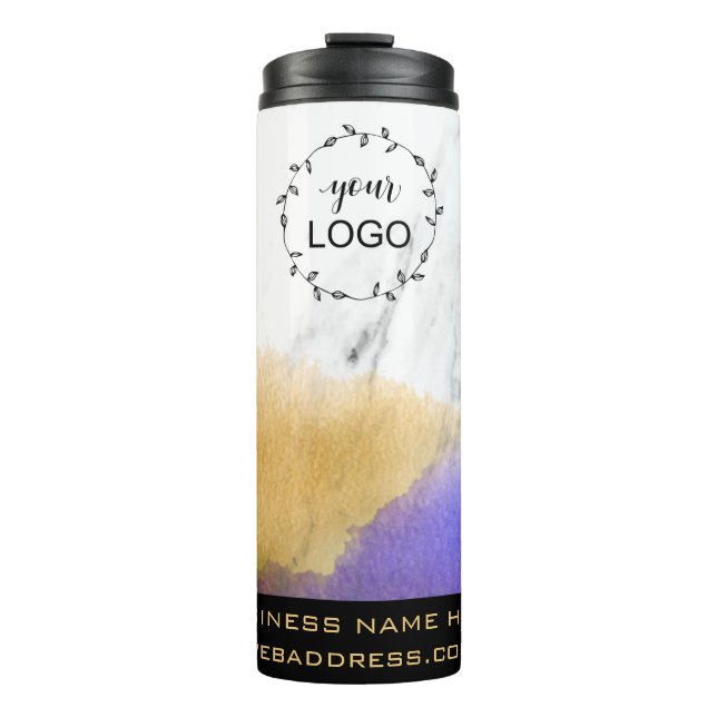 Garrafa Térmica *~* QR LOGO Arco-íris Cores Douradas Roxo (Frente)