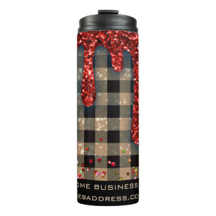 Garrafa Térmica *~* QR SWAG Rosa de Glitter de Natal Russo 