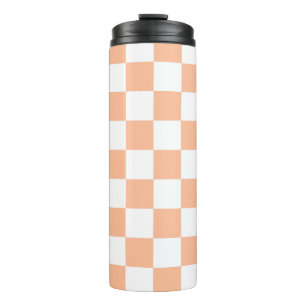 Garrafa Térmica Quadrados xadrez laranja pêssego branco geométrico