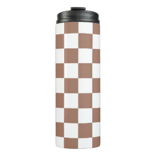 Garrafa Térmica Quadrados xadrez marrom mocha branco geométrico re